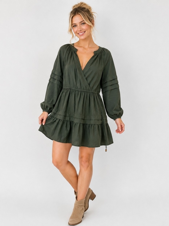 Madewell Dresses & Skirts - Madewell Olive Green V-Neck Tiered Mini Dress SP Oversized